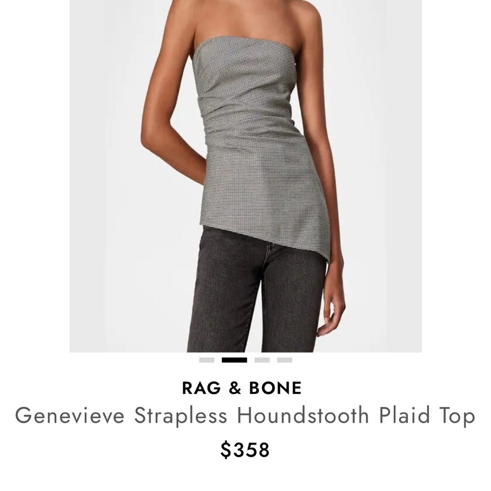 Rag & Bone Black and White Strapless Houndstooth Top